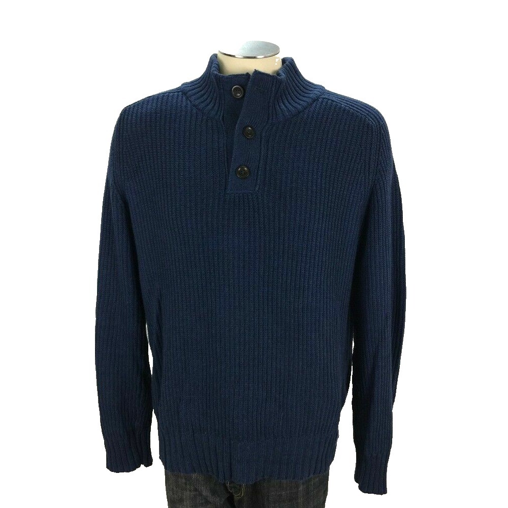 American Eagle Outfitters‎ Button Sweater L Blue Knit Pullover Ribbed Mens